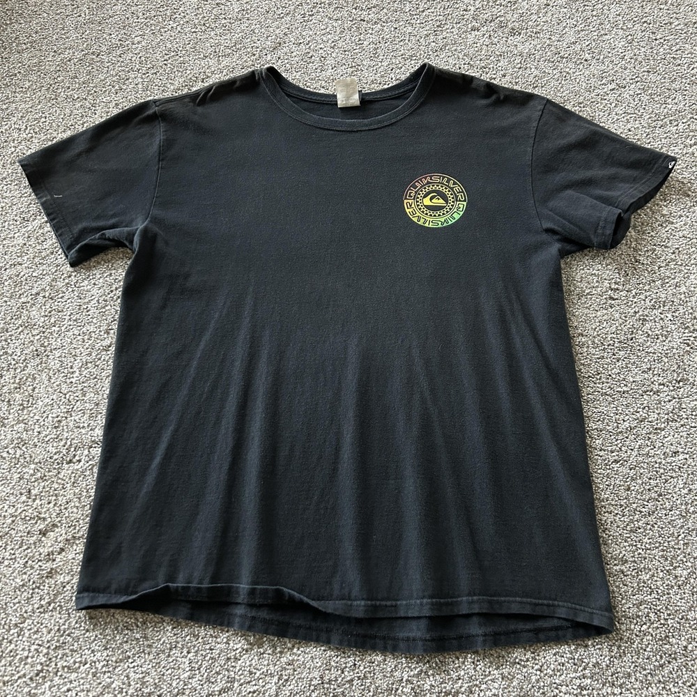 Y2K Quiksilver Shirt Mens XL Black Short Sleeve Rasta Surf Graphic Tee T-Shirt